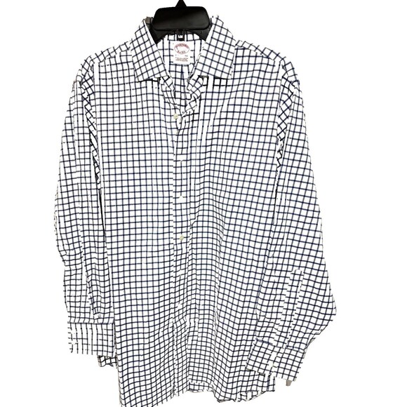 Brooks Brothers Button Down Shirt White Blue Plaid Long Sleeve Cotto 16 1/2 - 34 - Picture 1 of 6